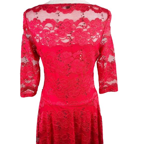 Sangria Dress Red Lace 6 Midi Sheer Neckline Stretch New - Picture 11 of 16